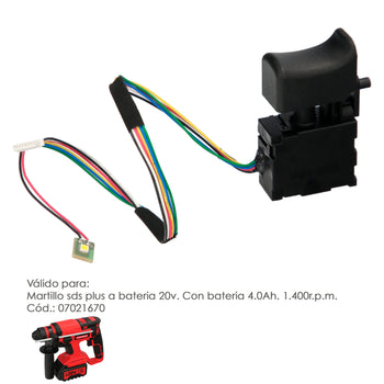 Interruptor de martelo SDS Plus, 20 volts, com bateria de 4,0 Ah. Código 07021670