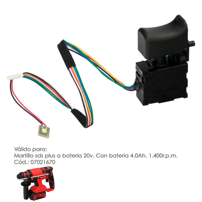 Interruptor Martillo SDS PLUS A Bateria 20 Volt. Con Bateria 4.0 Ah. . Codigo 07021670