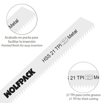 Lâmina de serra tico-tico fina de metal HSS 21 TPI de 5 peças