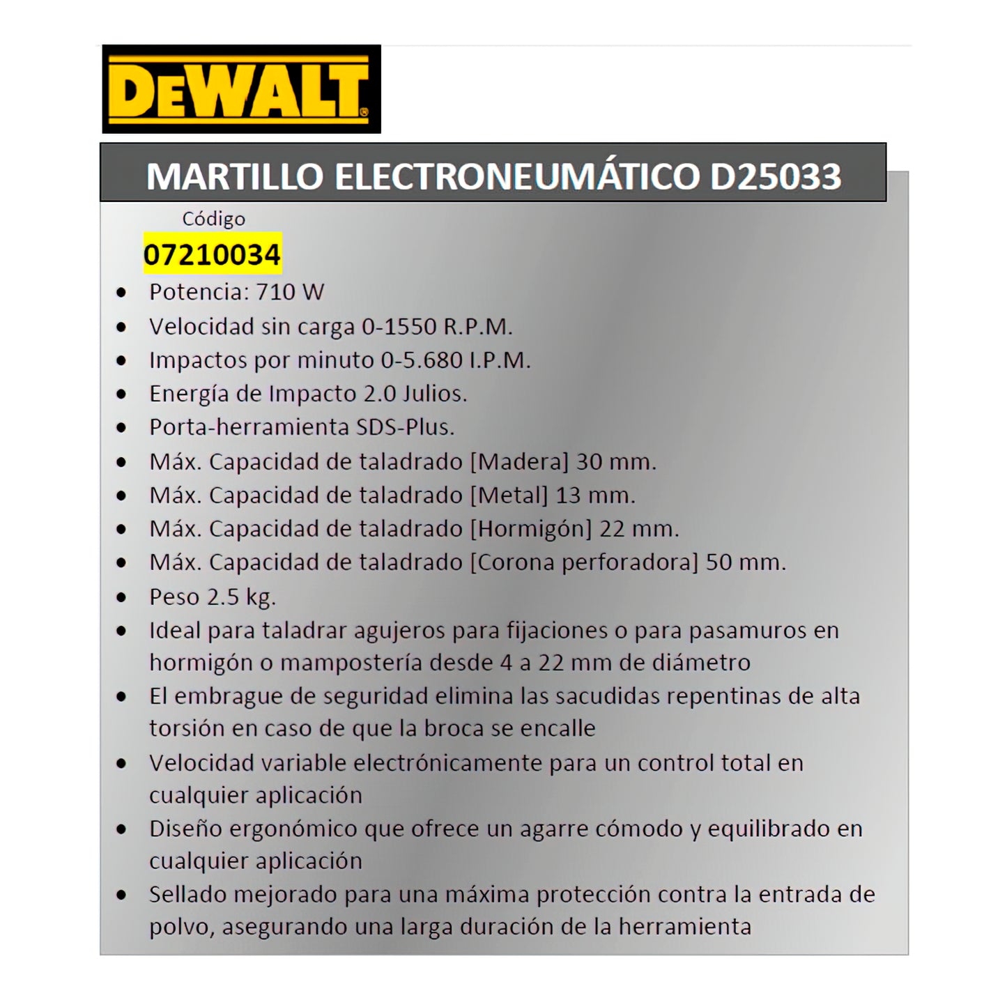 Martillo Electroneumatico Dewalt  D25033K