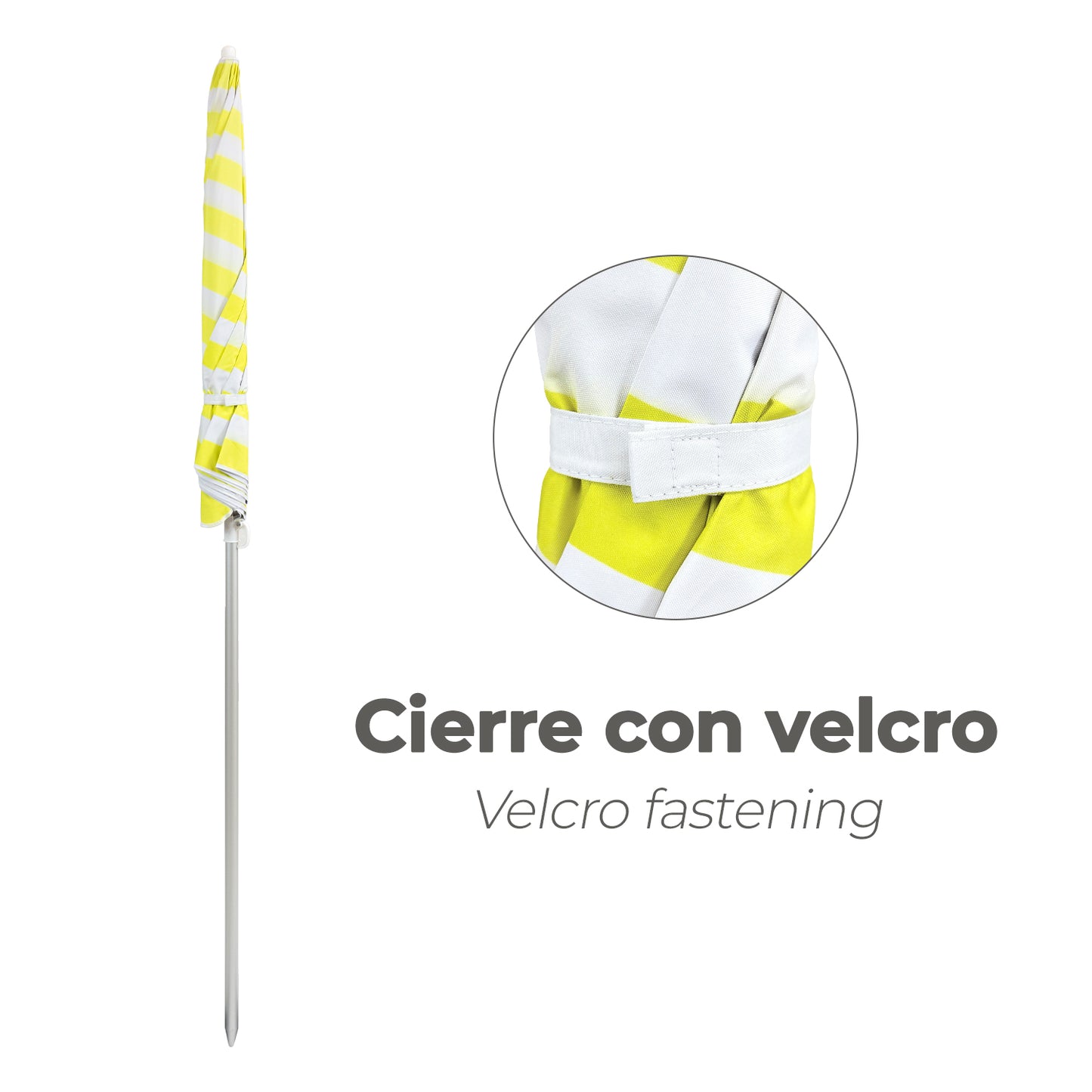 Beach Umbrella Aluminum / Polyester Ø 180 cm. Yellow and White. Fiberglass Ribs. UV Protection.