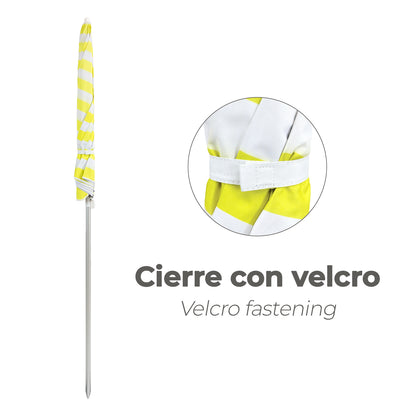 Beach Umbrella Aluminum / Polyester Ø 180 cm. Yellow and White. Fiberglass Ribs. UV Protection.