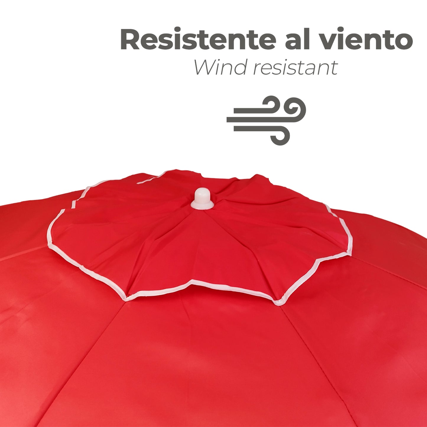 Beach Umbrella Steel / Polyester Ø 200 cm. Red. Fiberglass ribs. Anti-wind system.