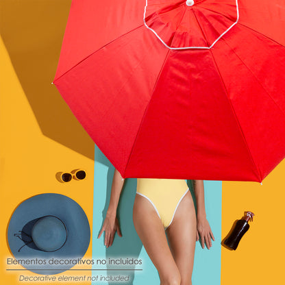 Beach Umbrella Steel / Polyester Ø 200 cm. Red. Fiberglass ribs. Anti-wind system.