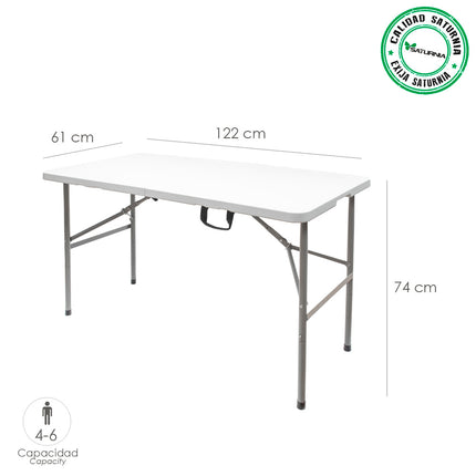Mesa Plegable Rectangular HDPE 122x61x74 cm. Color Blanco