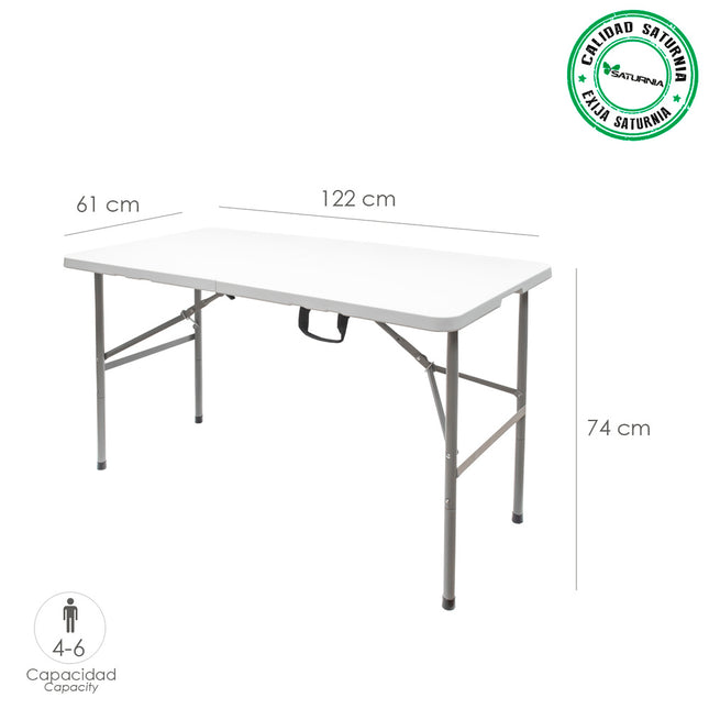 Mesa Plegable Rectangular HDPE 122x61x74 cm. Color Blanco