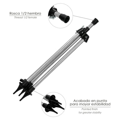 Tripode Para Aspersores Altura Regulable 55/90 cm. Tomas agua 1/2". Acero Cromado. Tripode Aspersores Jardineria