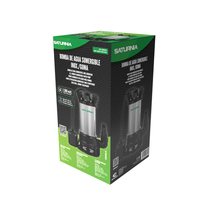 Submersible Stainless Steel Dirty Water Pump 1,300 W. 25,000 liters/hour, Depth 7 meters, Elevation 11 meters. Max. particles Ø 38 mm.