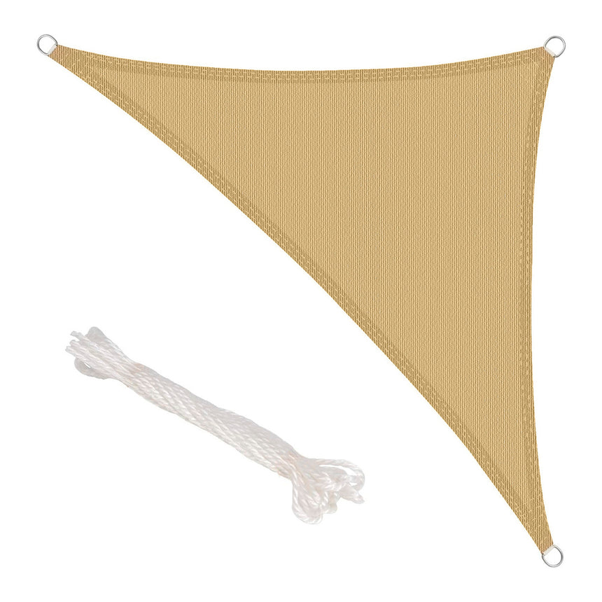 Toldo de sombra triangular bege para jardim, 5,0 x 5,0 metros.
