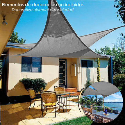Toldo Vela Sombra Jardin Triangular Gris 5,0 x 5,0 metros.