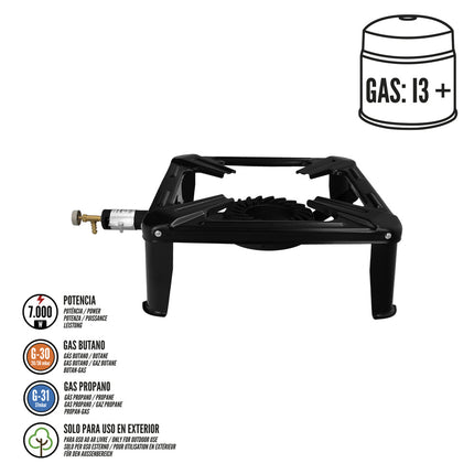 Hornillo Gas 4 Pies 40x40 cm. Potencia 7.000 Watts.