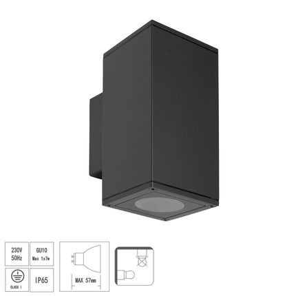 Double GU10 IP65 Black Wall Lamp