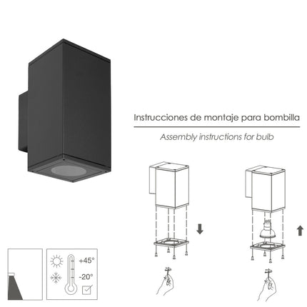Double GU10 IP65 Black Wall Lamp
