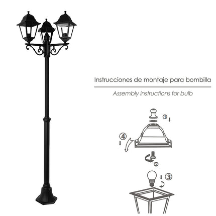 Farol Jardin Con Columna 3 Faroles 2m.