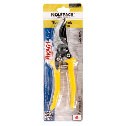 Japanese Akagi T-4S 1-Hand Pruning Shears 220 mm. Hardened Aluminum Handles, PTFE Coated Blade