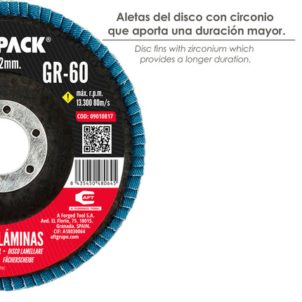 Disco Laminas Lija Circonio Inox - Plus 115x22 mm. Grano 60