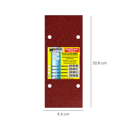 Replacement Sandpaper With Velcro 93x228 mm. With Holes Grit 180 (10 Pieces)