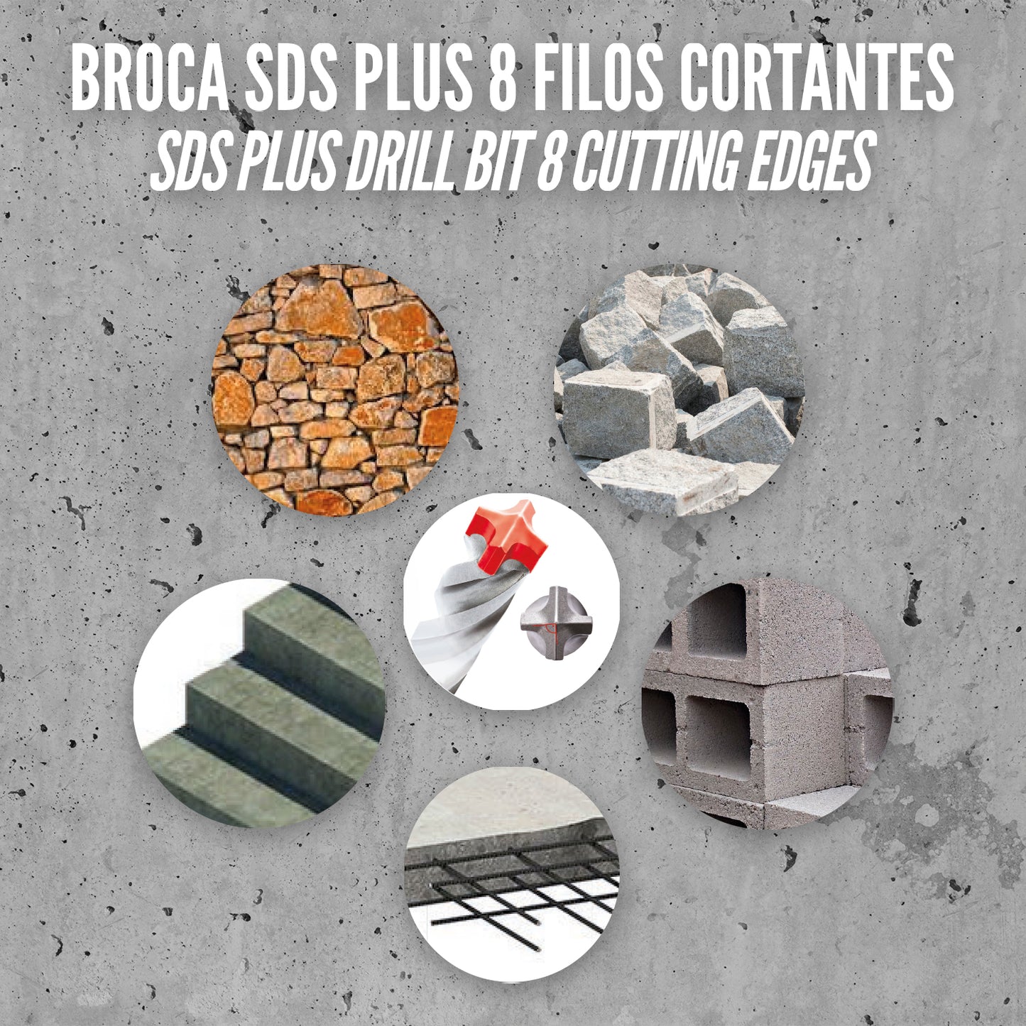 Broca Sds Plus 8 Filos Cortantes Especial Para Hormigon Armado Ø 6 x 110 mm. Broca Paredes, Broca Cimientos, Broca Muros