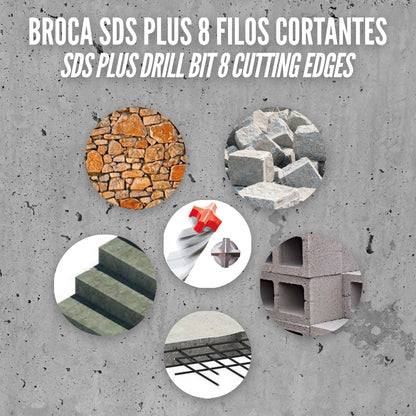 Broca Sds Plus 8 Filos Cortantes Especial Para Hormigon Armado Ø 6 x 260 mm. Broca Paredes, Broca Cimientos, Broca Muros