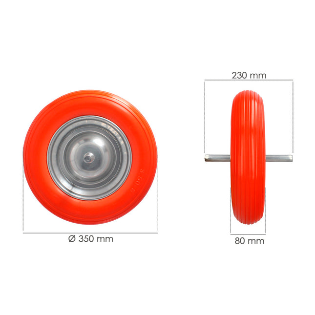 Construção de roda de carrinho de mão sólida / Aro de aço de jardim "Plus" laranja à prova de furos, para eixo de Ø 19 mm, roda de Ø 35 cm