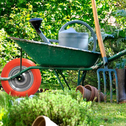Rueda Carretilla Obra / Jardin Maciza Llanta Acero "Plus" Naranja Impinchable, Para Eje Ø 19 mm Rueda Ø 35 cm