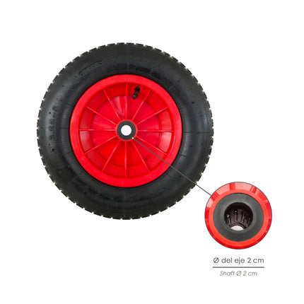Greenhouse Wheelbarrow Wheel Pneumatic Plastic Rim, Ø 370 mm. Axle Ø 20 mm.