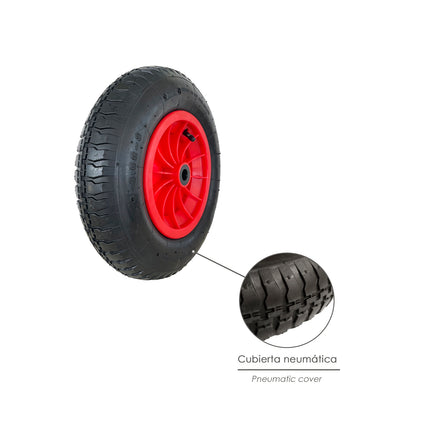 Greenhouse Wheelbarrow Wheel Pneumatic Plastic Rim, Ø 370 mm. Axle Ø 20 mm.