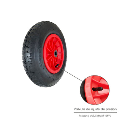 Greenhouse Wheelbarrow Wheel Pneumatic Plastic Rim, Ø 370 mm. Axle Ø 20 mm.