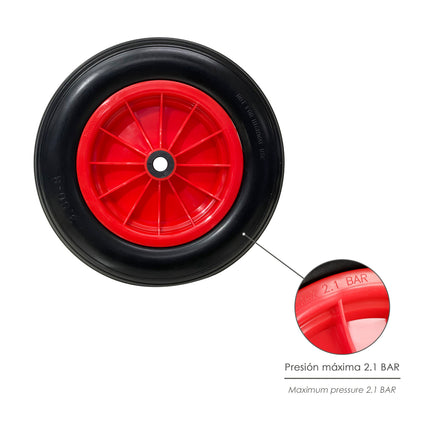 Greenhouse Wheelbarrow Wheel Polyurethane Puncture-proof Plastic Rim, Ø 360 mm. Axle Ø 20 mm.