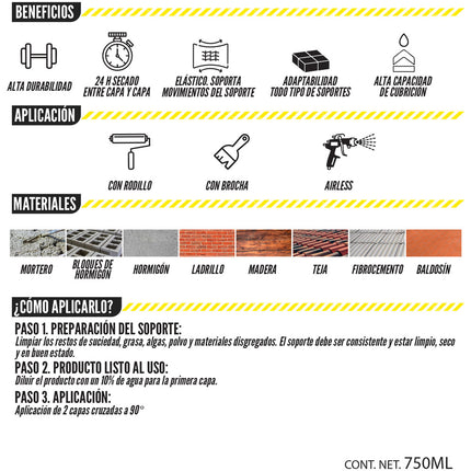 Pintura Impermeabilizante Con Fibras Para Exteriores / Interiores 750 ml. Color Blanco