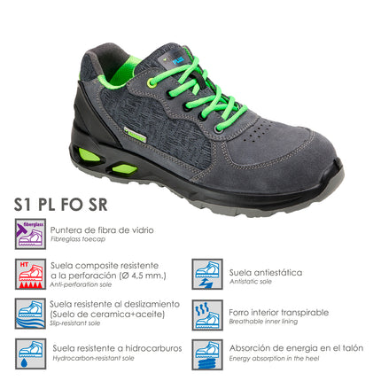 Zapatos Seguridad Maurer S1 Modelo Arlaz Antideslizante con Suela Composite y Resistencia a los Hidrocarburos. Talla 38.