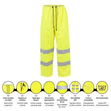 Pantalon Alta Visibilidad Lluvia Talla M. 100% Impermeable. Pantalon Impermeable Trabajo