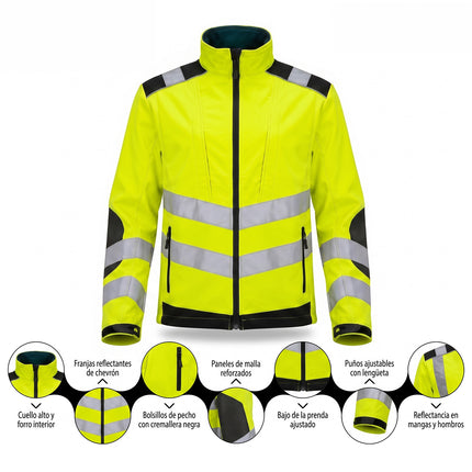Chaqueta Alta Visibilidad Softshell Talla XXL. Chaqueta Trabajo Alta Visibilidad Con Banda Reflectora
