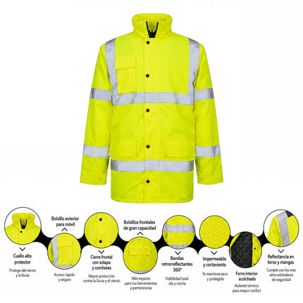 Parka Alta Visibilidad Lluvia Talla XL. 100% Impermeable. Parka Impermeable Trabajo