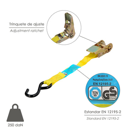 Cinta De Amarre Con Ratchet 4,5 metros x 25 mm. Trinquete Metalico Automatico, Cincha, Eslinga Mercancia, Correa Sujeción (2uds)