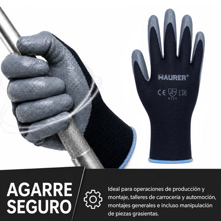 Guante De Trabajo De Poliéster Con Recubrimiento De Nitrilo - Talla 8" (Par)