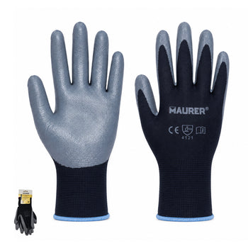 Guante De Trabajo De Poliéster Con Recubrimiento De Nitrilo - Talla 9" (Par)