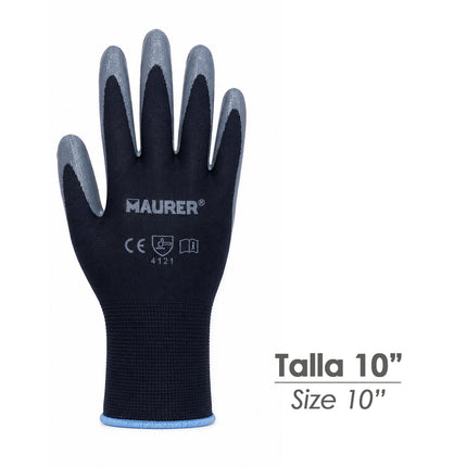 Guante De Trabajo De Poliéster Con Recubrimiento De Nitrilo - Talla 10" (Par)
