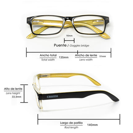 Gafas Lectura Kansas Negro / Amarillo. Aumento +3,0 Gafas De Vista, Gafas De Aumento, Gafas Visión Borrosa