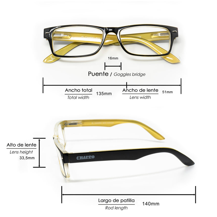 Gafas Lectura Kansas Negro / Amarillo. Aumento +3,0 Gafas De Vista, Gafas De Aumento, Gafas Visión Borrosa