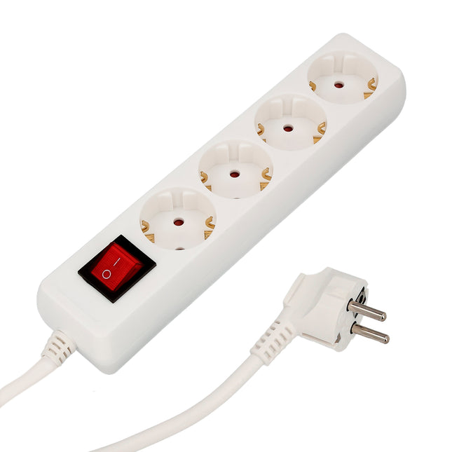 Base Múltiple Con 3 Tomas E Interruptores Individuales F-Line - Cable 1.5 M, Blanco - Protección Sobretensiones