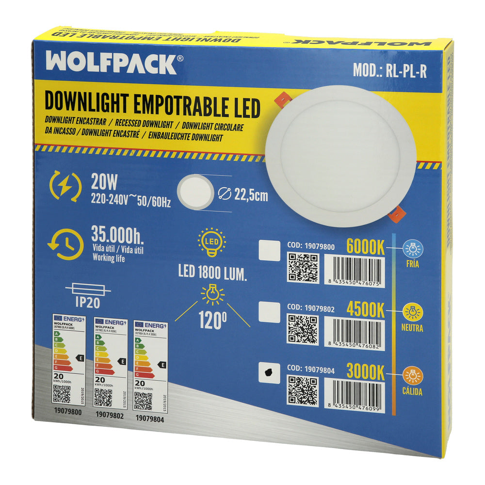 Downlight Led Empotrar 20 Watt 1800 Lumenes 3000K