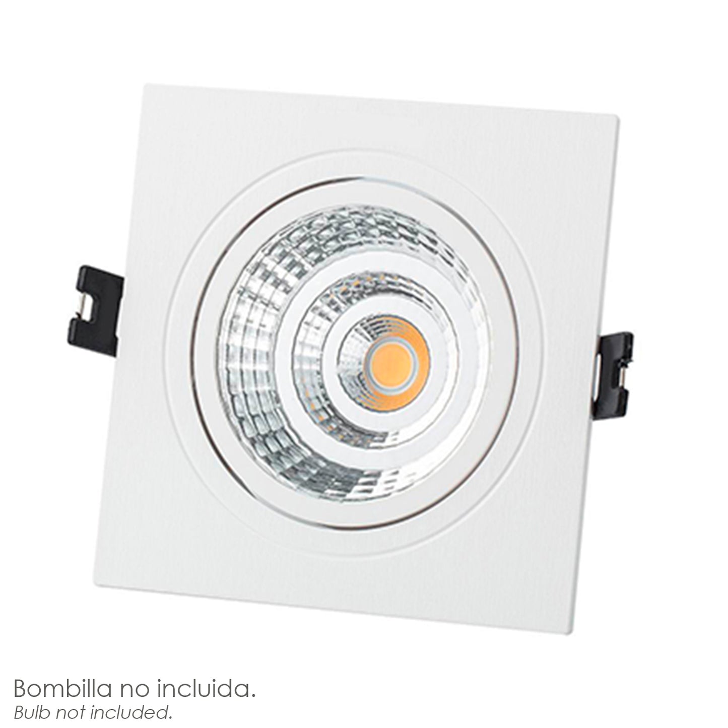 Aro Foco Empotrable Regulable Con Portalamparas Para Bombillas GU10. 93 x 93 x 25 mm. Bombilla vista. Pack de 3 unidades