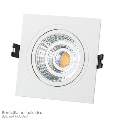 Aro Foco Empotrable Regulable Con Portalamparas Para Bombillas GU10. 93 x 93 x 25 mm. Bombilla vista. Pack de 3 unidades