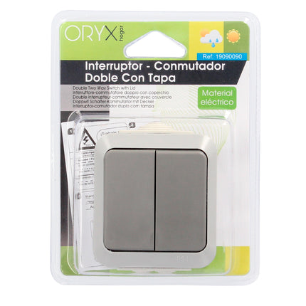 Interruptor duplo Oryx com capa cinza