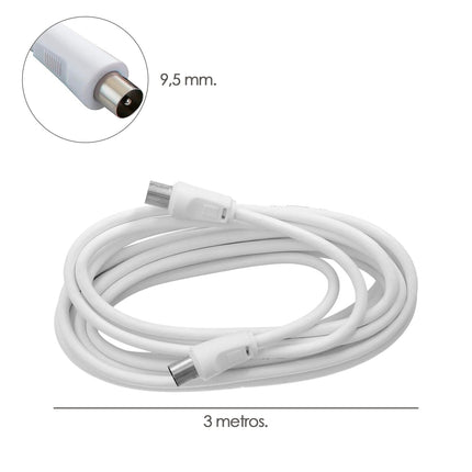 Prolongación Para Televisión - Vídeo De 3 M. Conector De 9,5 Mm Blanco.