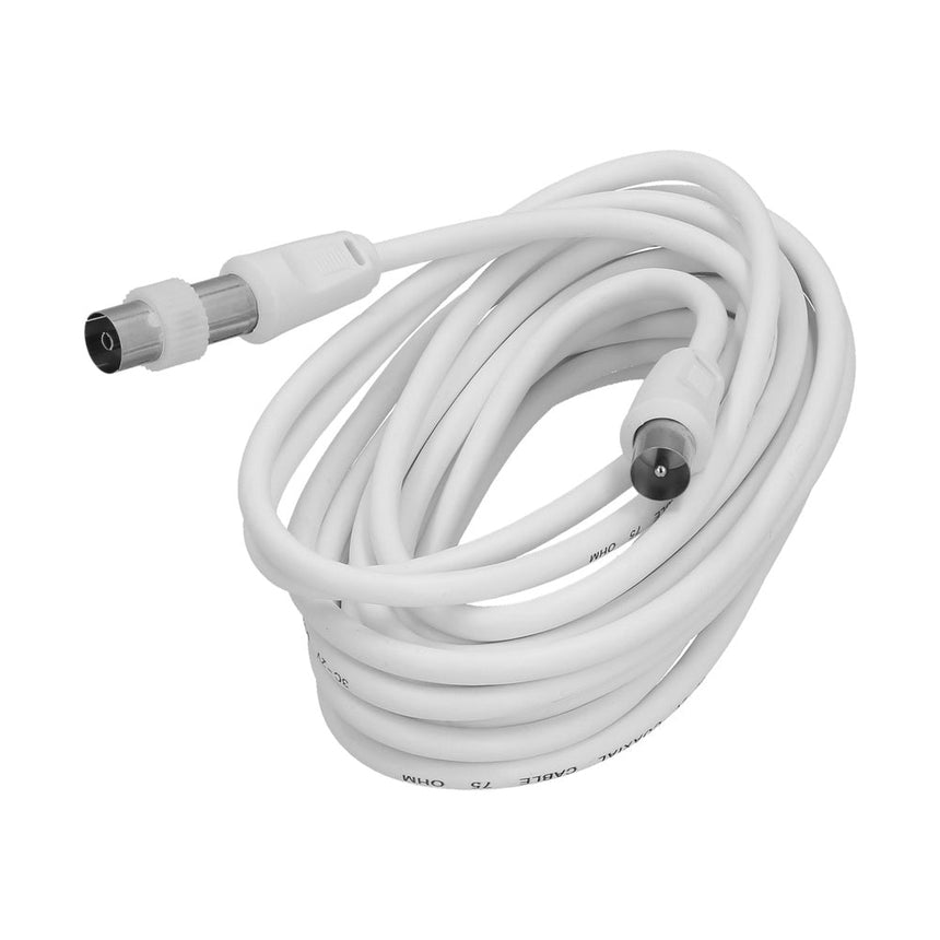 Cabo de extensão TV-Vídeo. 5 metros, conector de 9,5 mm. Com adaptador macho-fêmea.