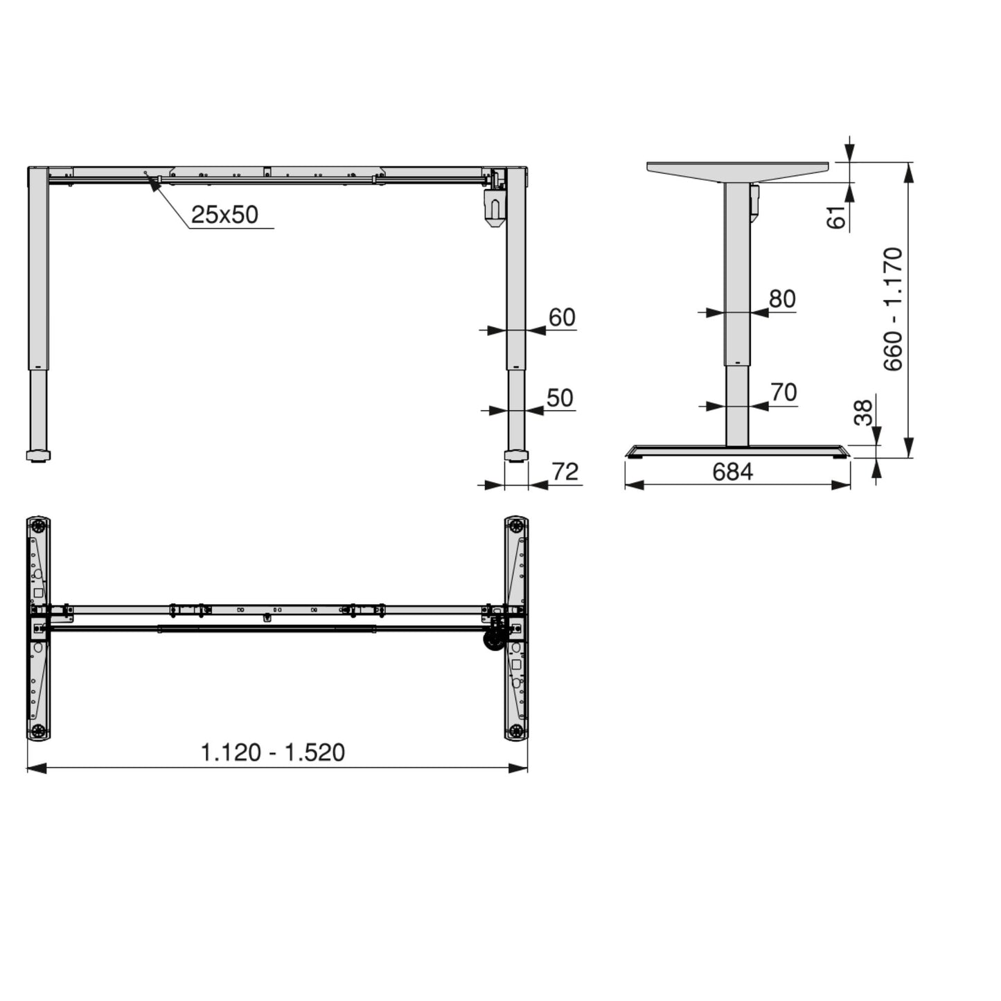 Motorized height-adjustable table, Black/white paint, Steel. 