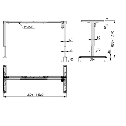 Motorized height-adjustable table, Black/white paint, Steel. 