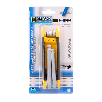 Set of 7 folding allen keys with chrome vanadium steel ball. Hexagonal key set, folding allen key set with ball